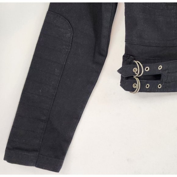 J & Co Denim Jacket Womens Large Black Distressed Retro Buckle Accent Full Zip - Picture 9 of 10